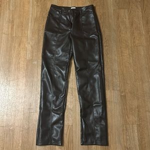 aritzia leather wilfred pants size 6 dark brown